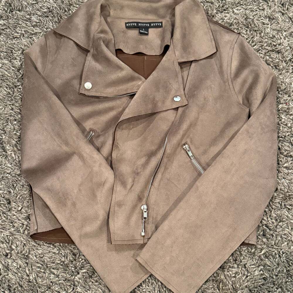 HYFVE Faux Suede Asymmetrical Moto Biker Jacket in Chocolate